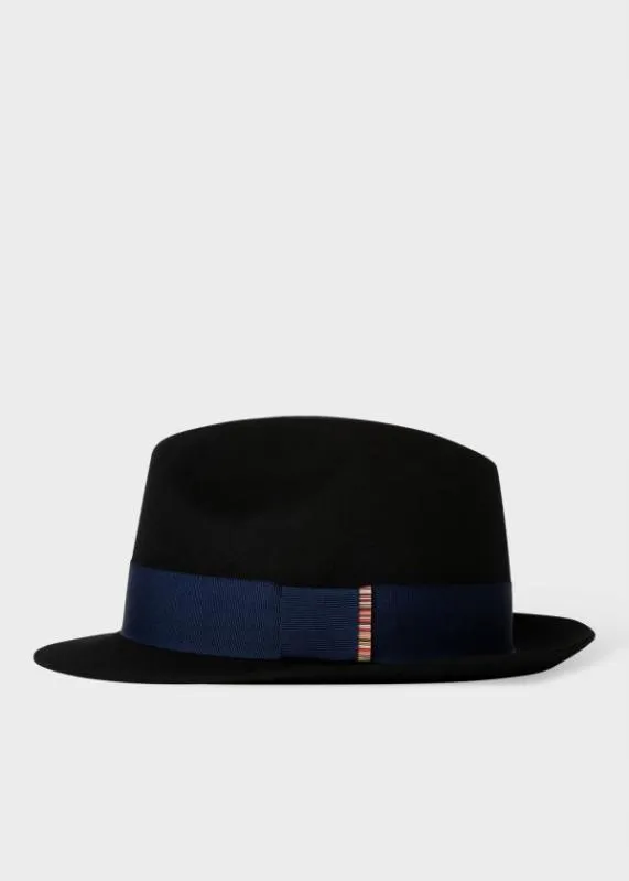 Mens Wool Felt Fedora Hat With 039Signature Stripe039 Trim Paul Smith Hats and Gloves Mens Wool Felt Fedora Hat With 039Signature Stripe039 Trim Paul Smith Hats and Gloves
