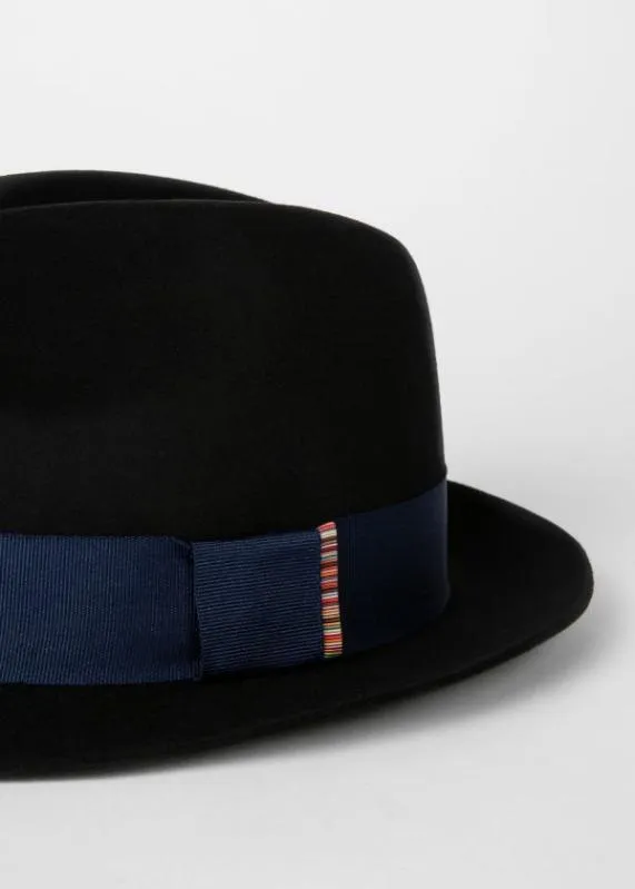 Mens Wool Felt Fedora Hat With 039Signature Stripe039 Trim Paul Smith Hats and Gloves Mens Wool Felt Fedora Hat With 039Signature Stripe039 Trim Paul Smith Hats and Gloves