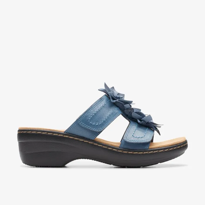 Merliah Raelyn Blue Leather Women Clarks Sandals and Flip Flops