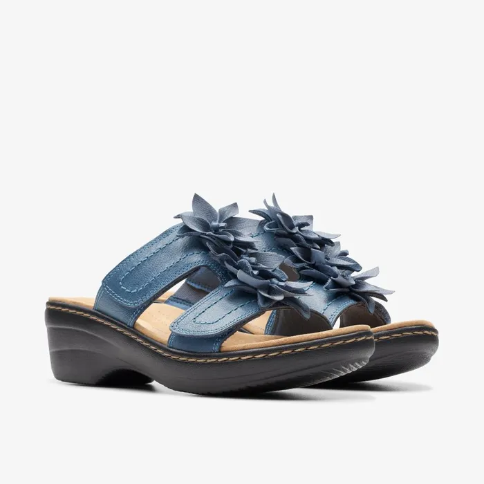 Merliah Raelyn Blue Leather Women Clarks Sandals and Flip Flops