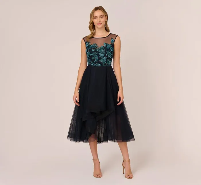 Midi Dresses Womens Adrianna Papell Beaded Midi Dress With Tulle Skirt In Midnight Multi Midi Dresses Womens Adrianna Papell Beaded Midi Dress With Tulle Skirt In Midnight Multi