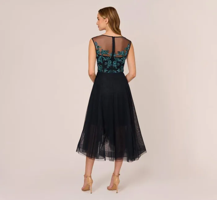 Midi Dresses Womens Adrianna Papell Beaded Midi Dress With Tulle Skirt In Midnight Multi