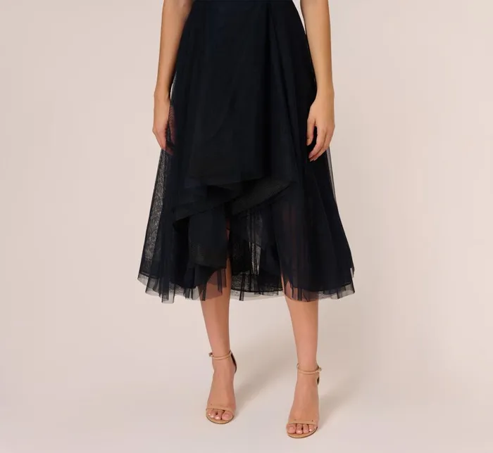 Midi Dresses Womens Adrianna Papell Beaded Midi Dress With Tulle Skirt In Midnight Multi