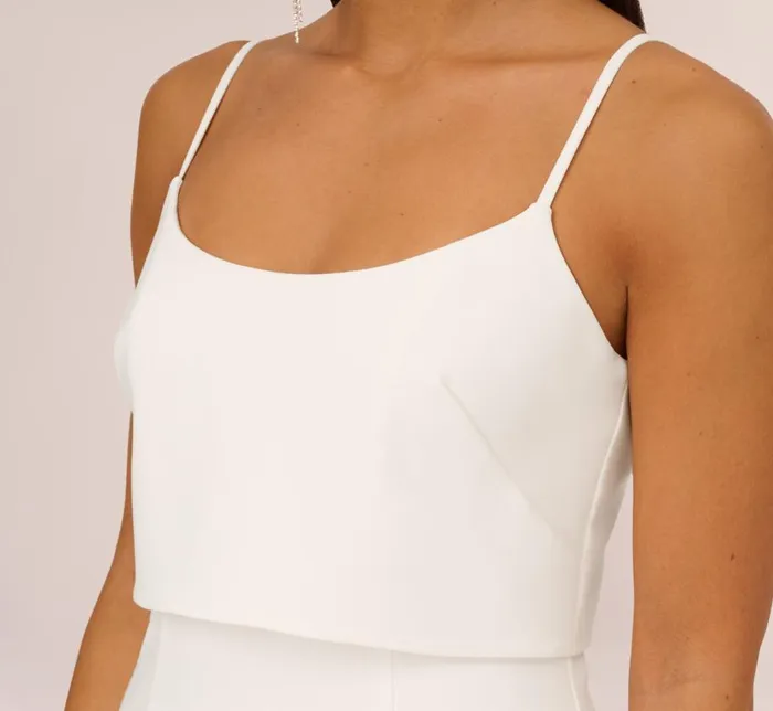 Midi Dresses Womens Adrianna Papell Crepe Popover Midi Dress With Fringe Trim In Ivory