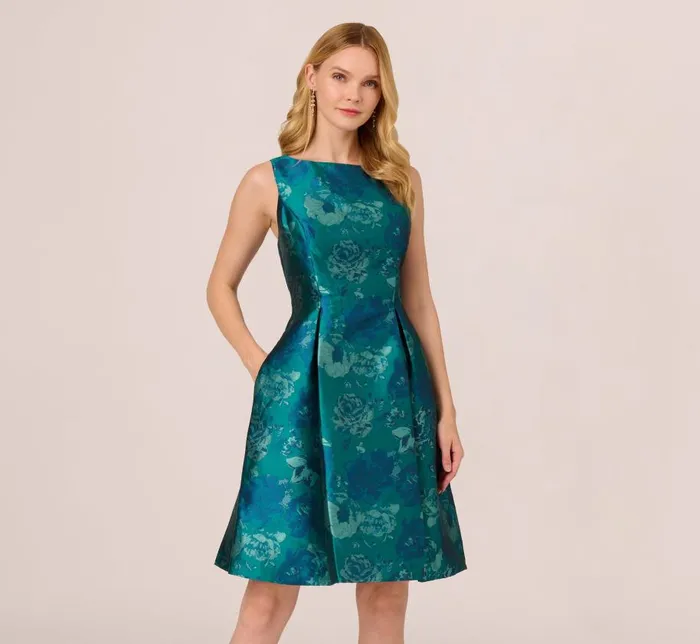 Midi Dresses Womens Adrianna Papell Floral Jacquard Sleeveless Midi Dress With Cutout Back In Teal Multi Midi Dresses Womens Adrianna Papell Floral Jacquard Sleeveless Midi Dress With Cutout Back In Teal Multi