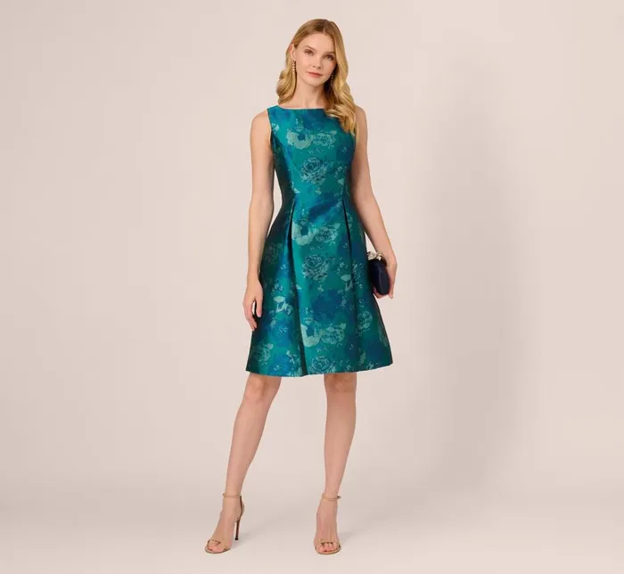 Midi Dresses Womens Adrianna Papell Floral Jacquard Sleeveless Midi Dress With Cutout Back In Teal Multi