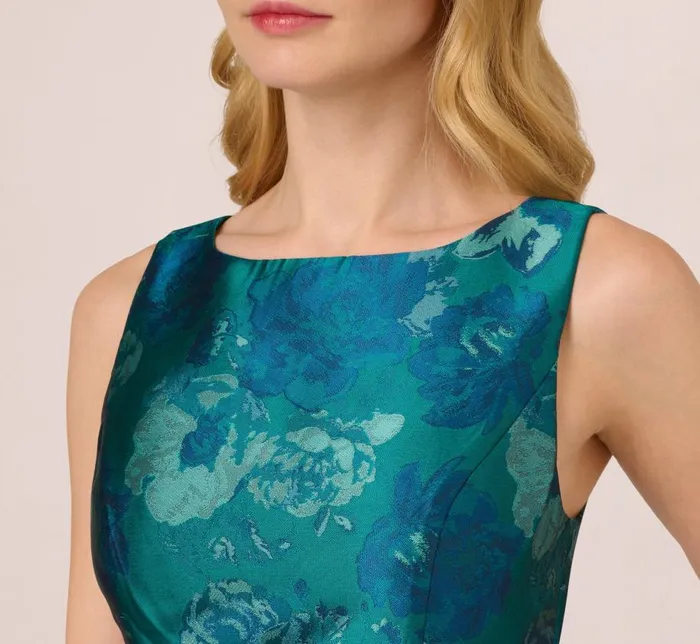 Midi Dresses Womens Adrianna Papell Floral Jacquard Sleeveless Midi Dress With Cutout Back In Teal Multi