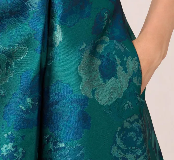 Midi Dresses Womens Adrianna Papell Floral Jacquard Sleeveless Midi Dress With Cutout Back In Teal Multi