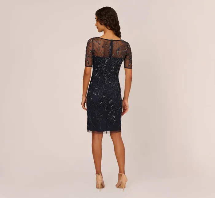 Midi Dresses Womens Adrianna Papell HandBeaded Cocktail Dress In Midnight