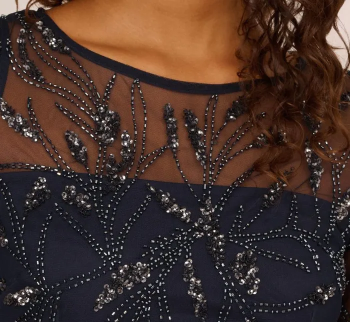 Midi Dresses Womens Adrianna Papell HandBeaded Cocktail Dress In Midnight