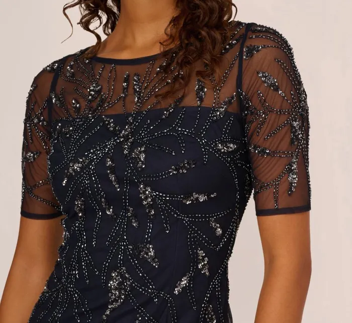 Midi Dresses Womens Adrianna Papell HandBeaded Cocktail Dress In Midnight