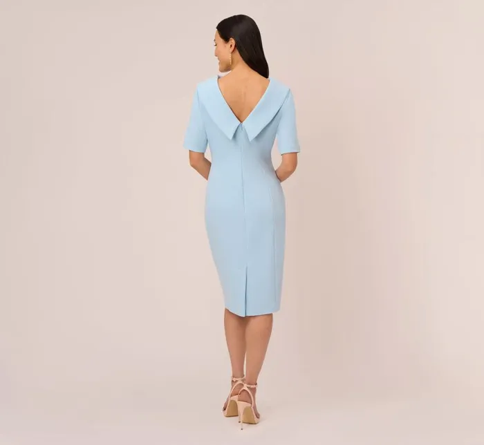 Midi Dresses Womens Adrianna Papell Short Sleeve Crepe Dress With Rolled Neck In Blue Mist