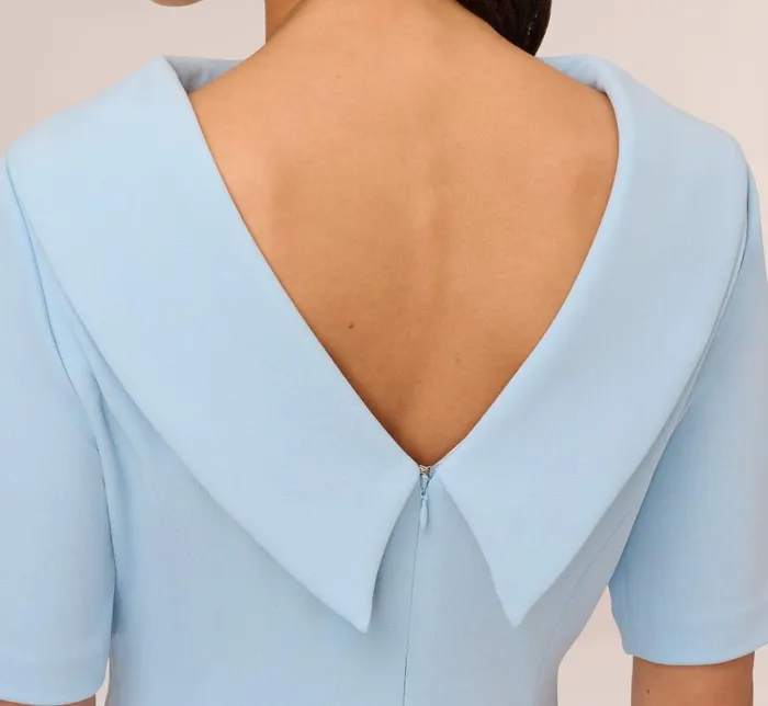 Midi Dresses Womens Adrianna Papell Short Sleeve Crepe Dress With Rolled Neck In Blue Mist