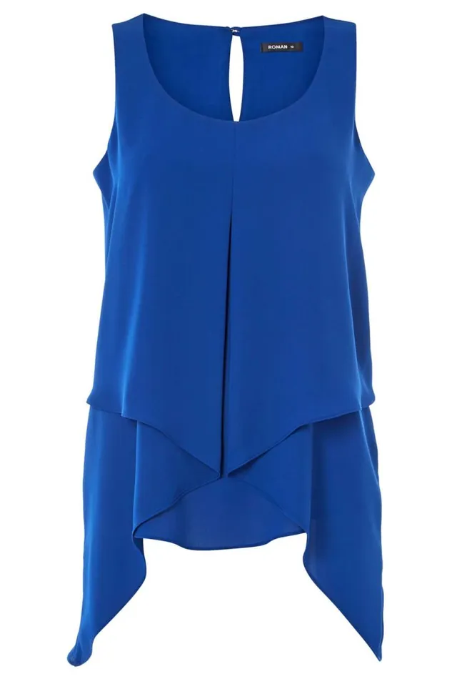 Midnight Blue Asymmetric Sleeveless Vest Top Women Roman Tops