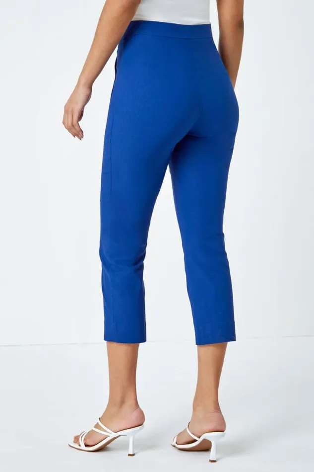 Midnight Blue Seam Detail Elastic Waist Cropped Trousers Women Roman Occasionwear