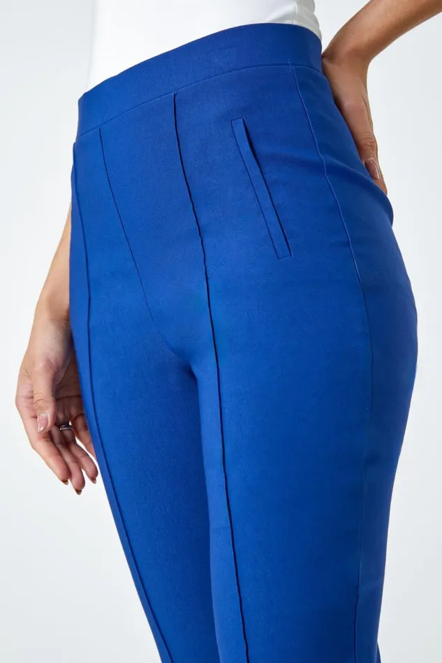Midnight Blue Seam Detail Elastic Waist Cropped Trousers Women Roman Occasionwear