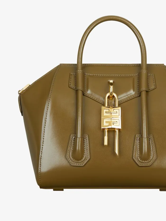 Mini Antigona Lock Bag In Box Leather Dark Khaki Women Givenchy Crossbody Bags