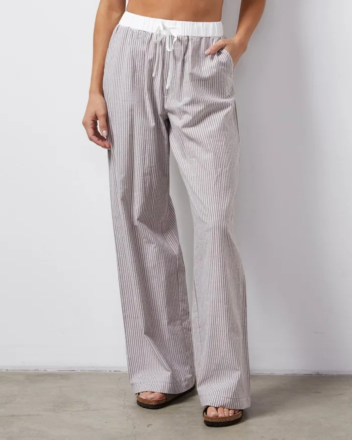 MONROW Pants Stripe Poplin Pant 8211 Women MONROW Pants Stripe Poplin Pant 8211 Women