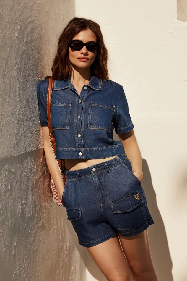 MONROW Shorts Soft Denim Cargo Short 8211 Women MONROW Shorts Soft Denim Cargo Short 8211 Women