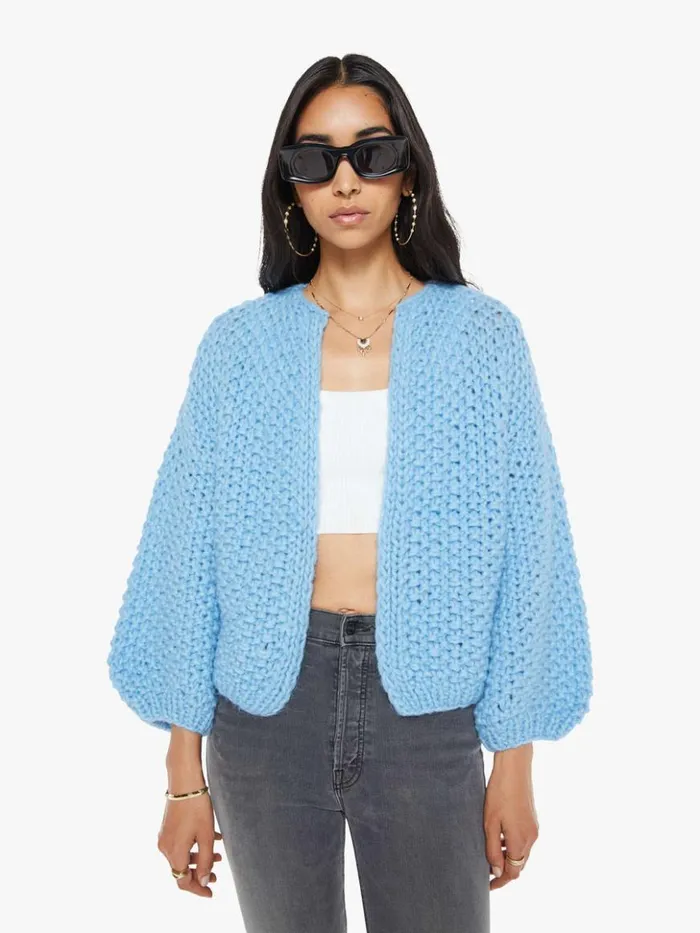 Mother Denim Alpaca Pearl Pattern Bomber Cardigan Alaskan Blue 8211 Women