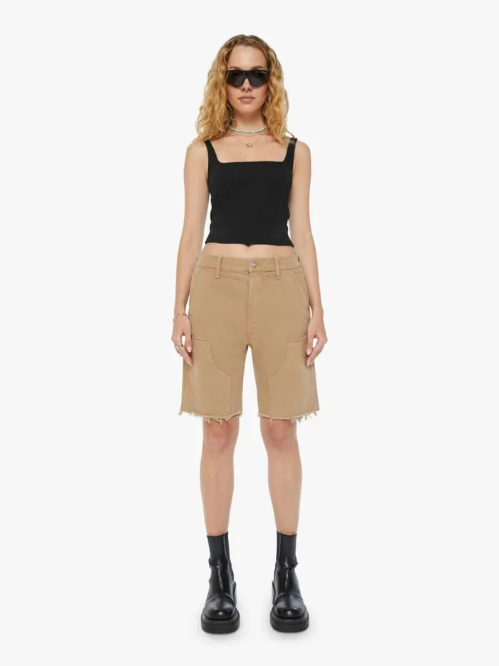 Mother Denim Relaxed The Bee039s Knees Short Fray Wash Dark Khaki 8211 Women