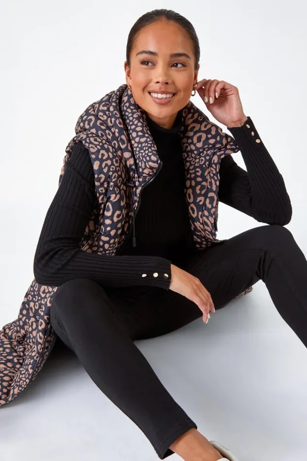 Multi Petite Animal Print Longline Gilet Women Roman Coats