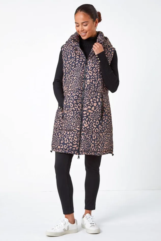 Multi Petite Animal Print Longline Gilet Women Roman Coats