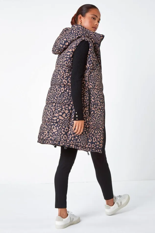 Multi Petite Animal Print Longline Gilet Women Roman Coats