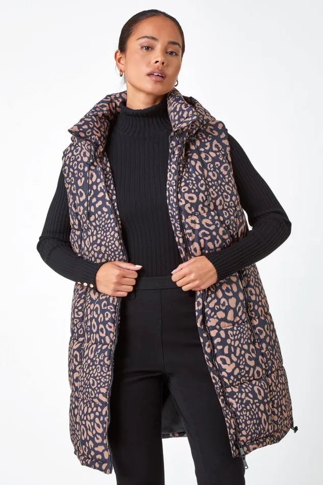 Multi Petite Animal Print Longline Gilet Women Roman Coats