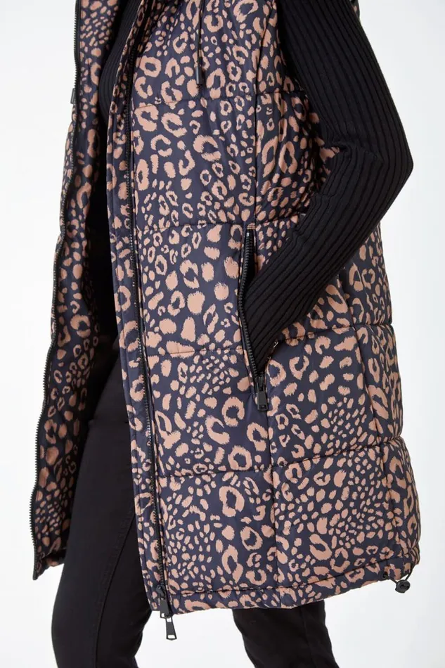 Multi Petite Animal Print Longline Gilet Women Roman Coats