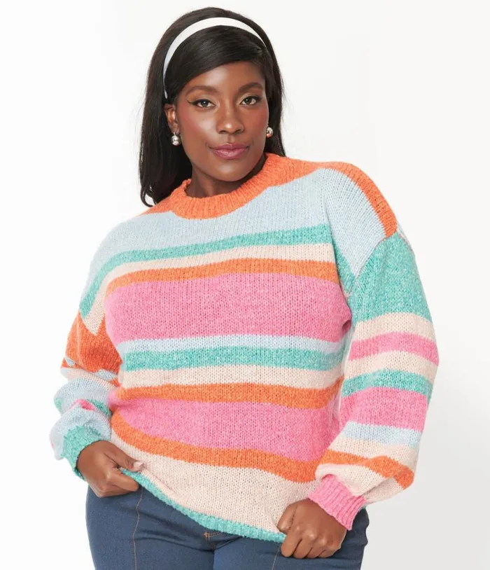Multicolor Striped Pullover Sweater ClothingPlus Unique Vintage Sweaters and Cardigans
