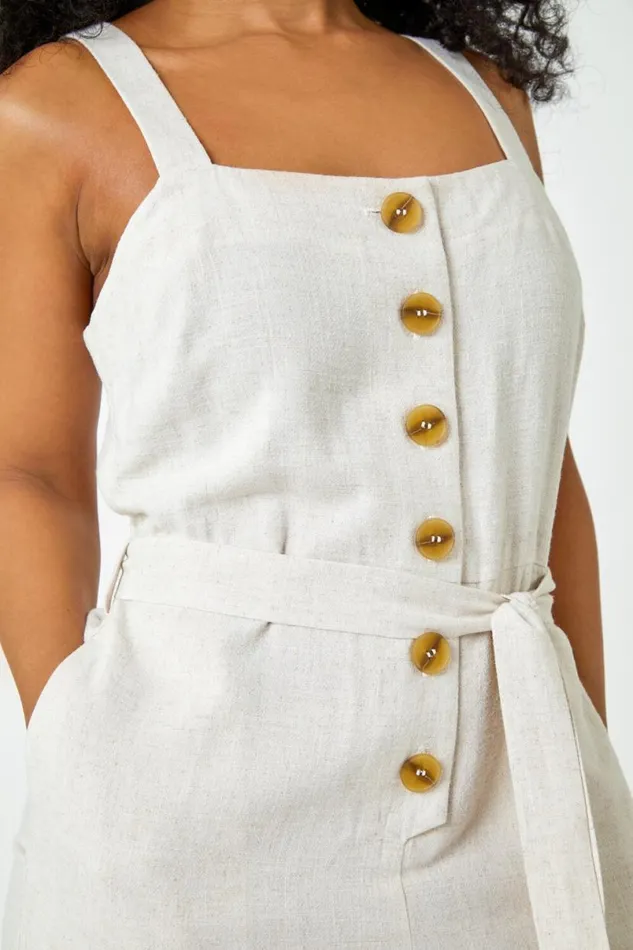 Natural Petite Sleeveless Linen Blend Jumpsuit Women Roman Dresses