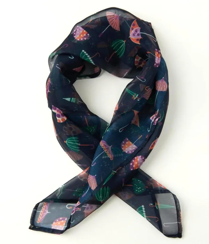 Navy and Umbrella Print Hair Scarf Accessories Unique Vintage Gloves and Scarves
