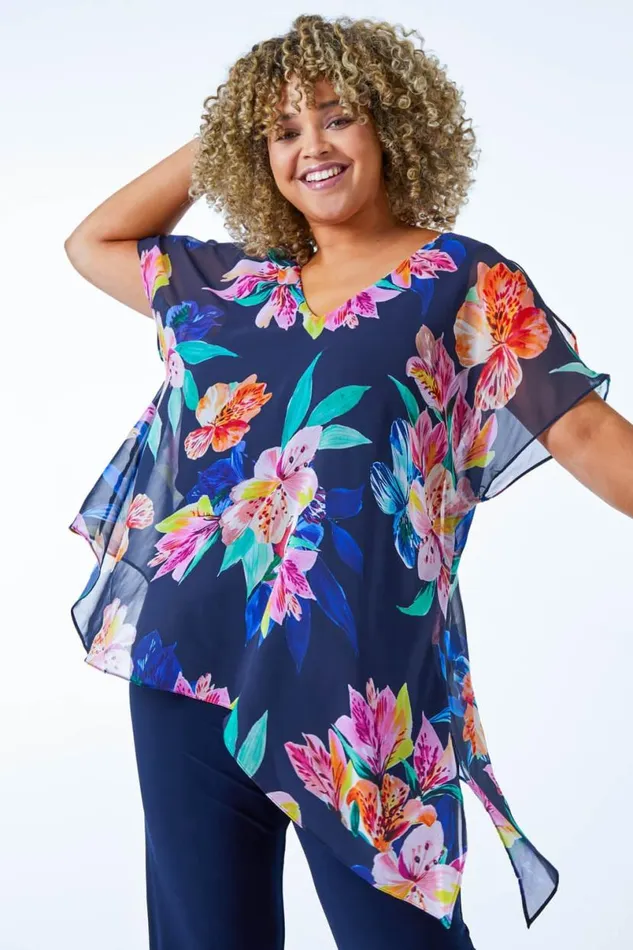 Navy Curve Chiffon Overlay Jumpsuit Women Roman Dresses