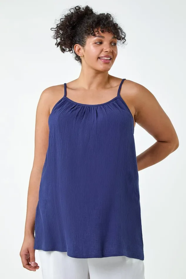 Navy Curve Cotton Cami Top Women Roman Tops