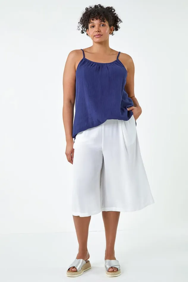 Navy Curve Cotton Cami Top Women Roman Tops