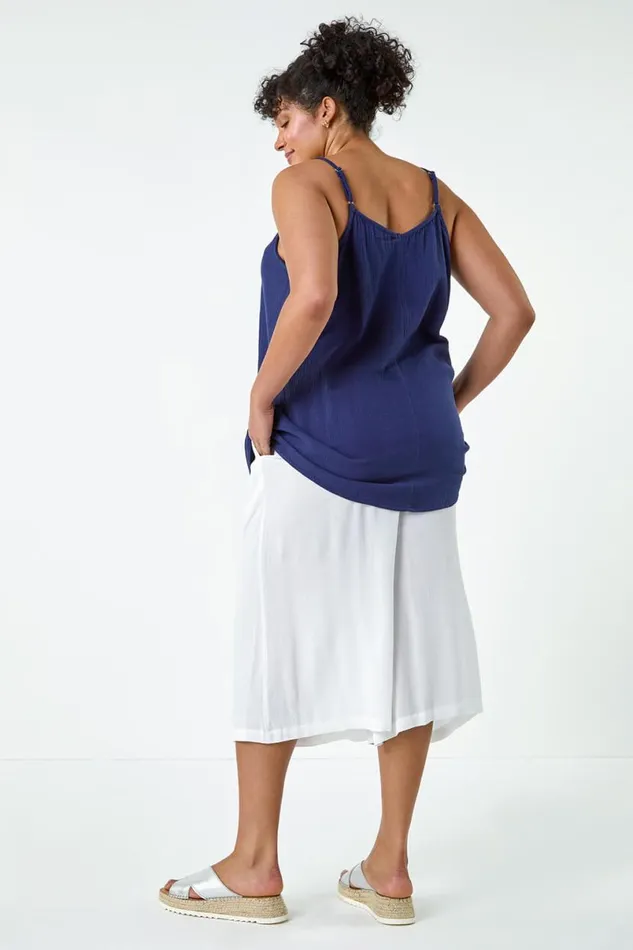Navy Curve Cotton Cami Top Women Roman Tops