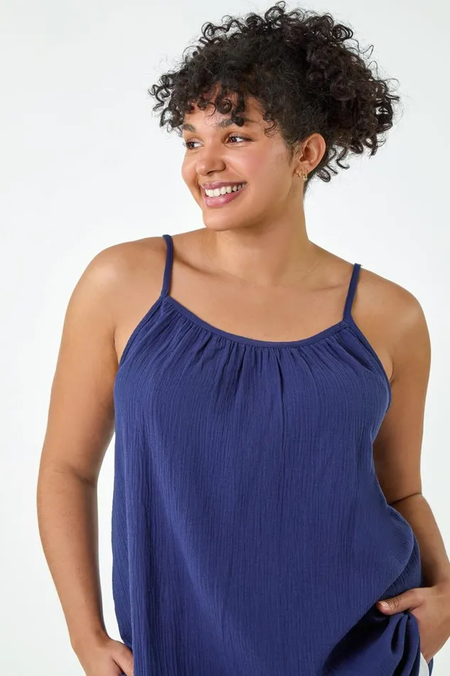 Navy Curve Cotton Cami Top Women Roman Tops