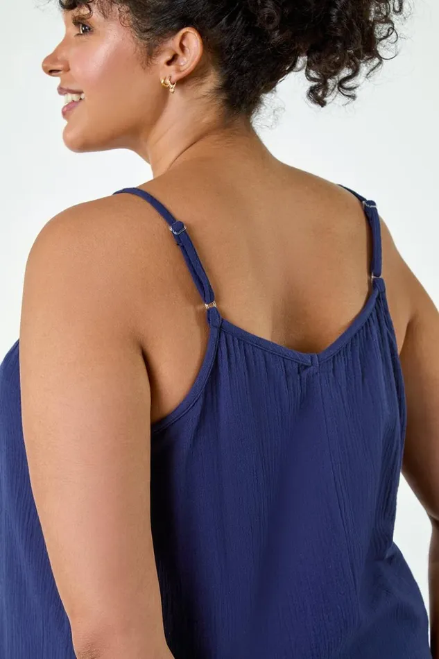 Navy Curve Cotton Cami Top Women Roman Tops