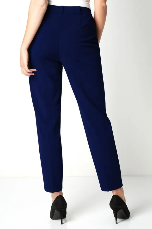 Navy Long Straight Leg Stretch Trouser Women Roman Trousers