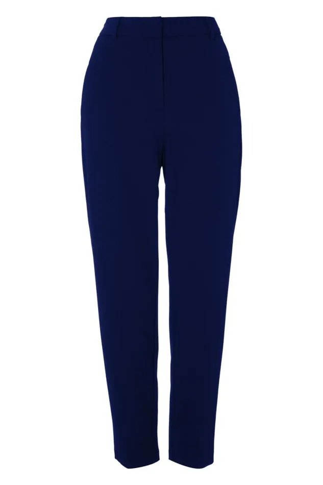 Navy Long Straight Leg Stretch Trouser Women Roman Trousers