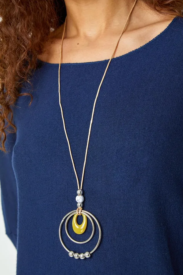 Navy Necklace Detail Stretch Knit Top Women Roman Tops