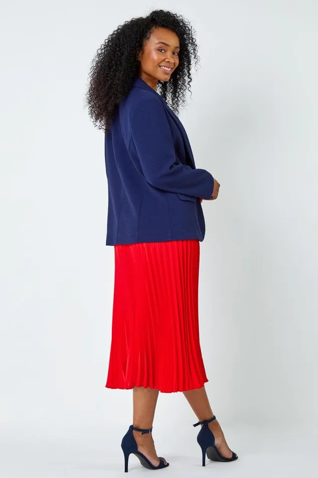 Navy Petite Textured Stretch Blazer Women Roman Jackets