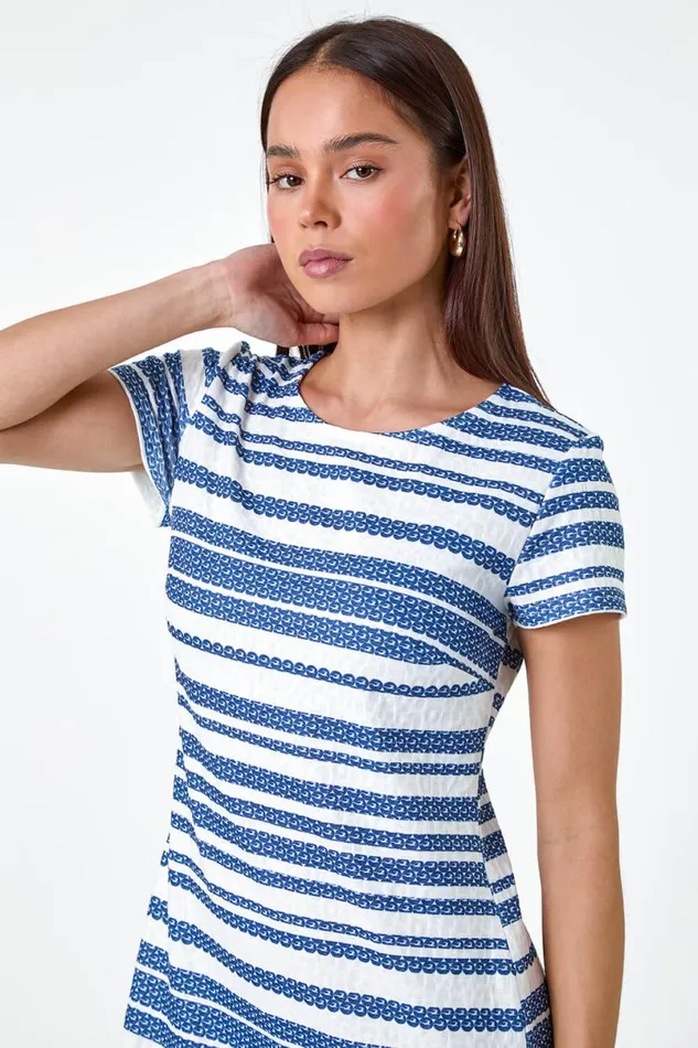 Navy Petite Textured Stripe Dress Women Roman Dresses