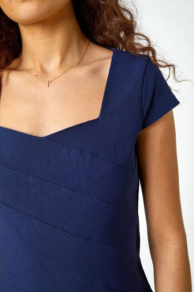 Navy Sweetheart Neck Fitted Stretch Dress Women Roman Dresses