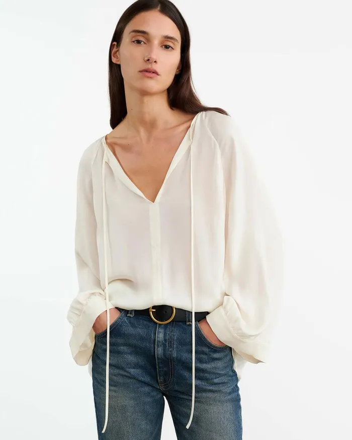 Nili Lotan ACADIA SILK BLOUSE Ivory Women Tops