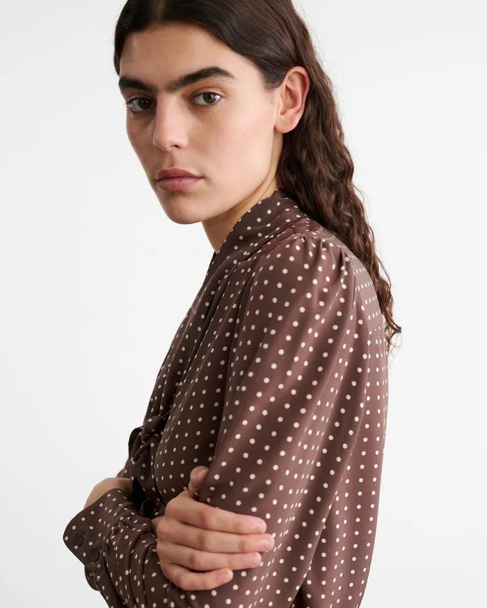 Nili Lotan CARINA SILK BLOUSE Brownivory Dot Women Tops