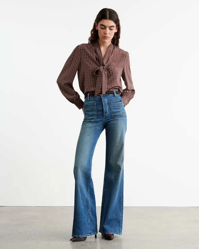 Nili Lotan CARINA SILK BLOUSE Brownivory Dot Women Tops