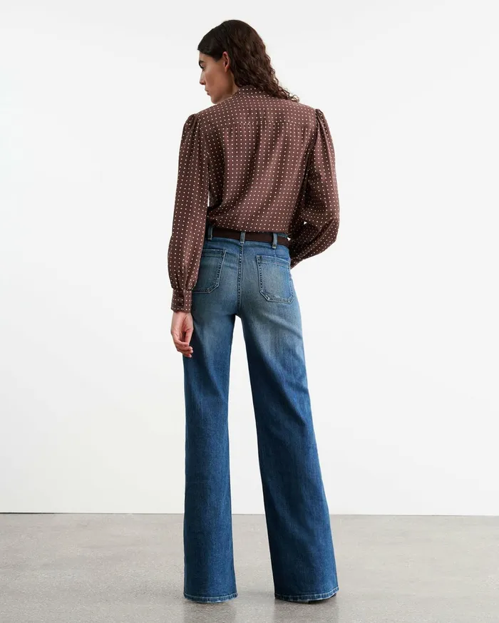 Nili Lotan CARINA SILK BLOUSE Brownivory Dot Women Tops