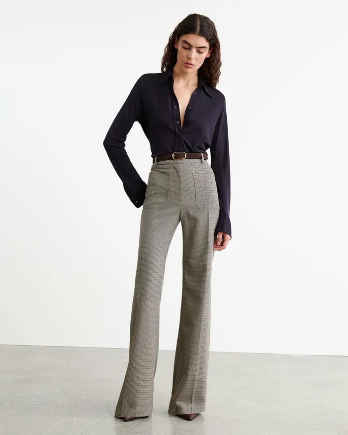 Nili Lotan CHRISTOPHE PANT Brown Houndstooth Women Pants and Shorts